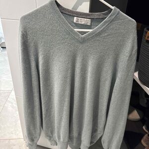 Brunello Cucinelli Men's Gray V-Neck Sweater